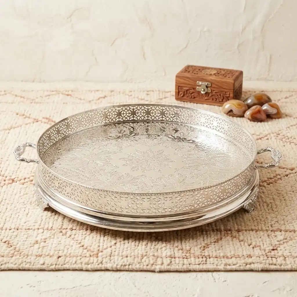 Plateau "Senia" traditionnelle en bronze Rodié argent haute qualité – 50 cm