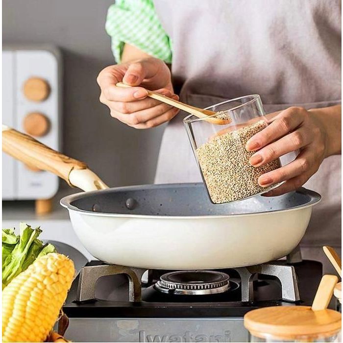 Image de 4 bocaux de stockage -pour épices - 350ml - Verre résistant - Couvercles en bambou - Cuillères en bois - Unbranded