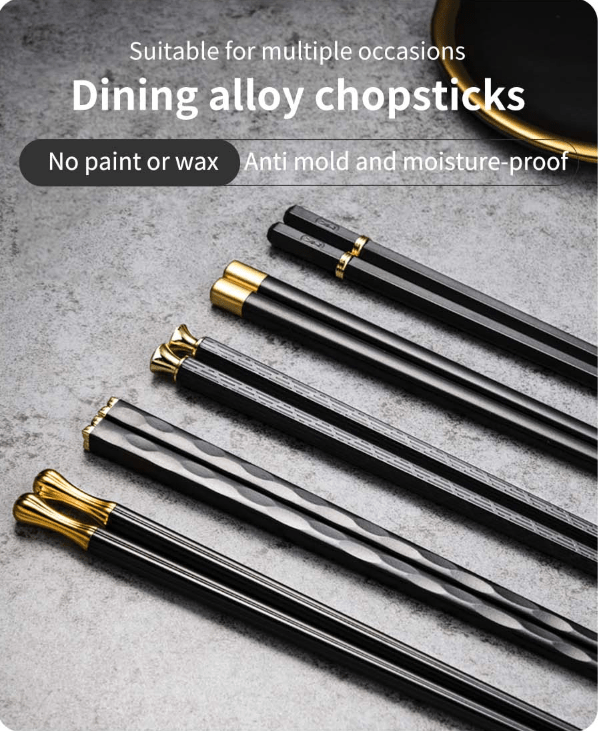 Image de Baguettes Chinoises Japonaises en Alliage, Réutilisables, Résistantes à la Moisissure, 5 Paires - Unbranded