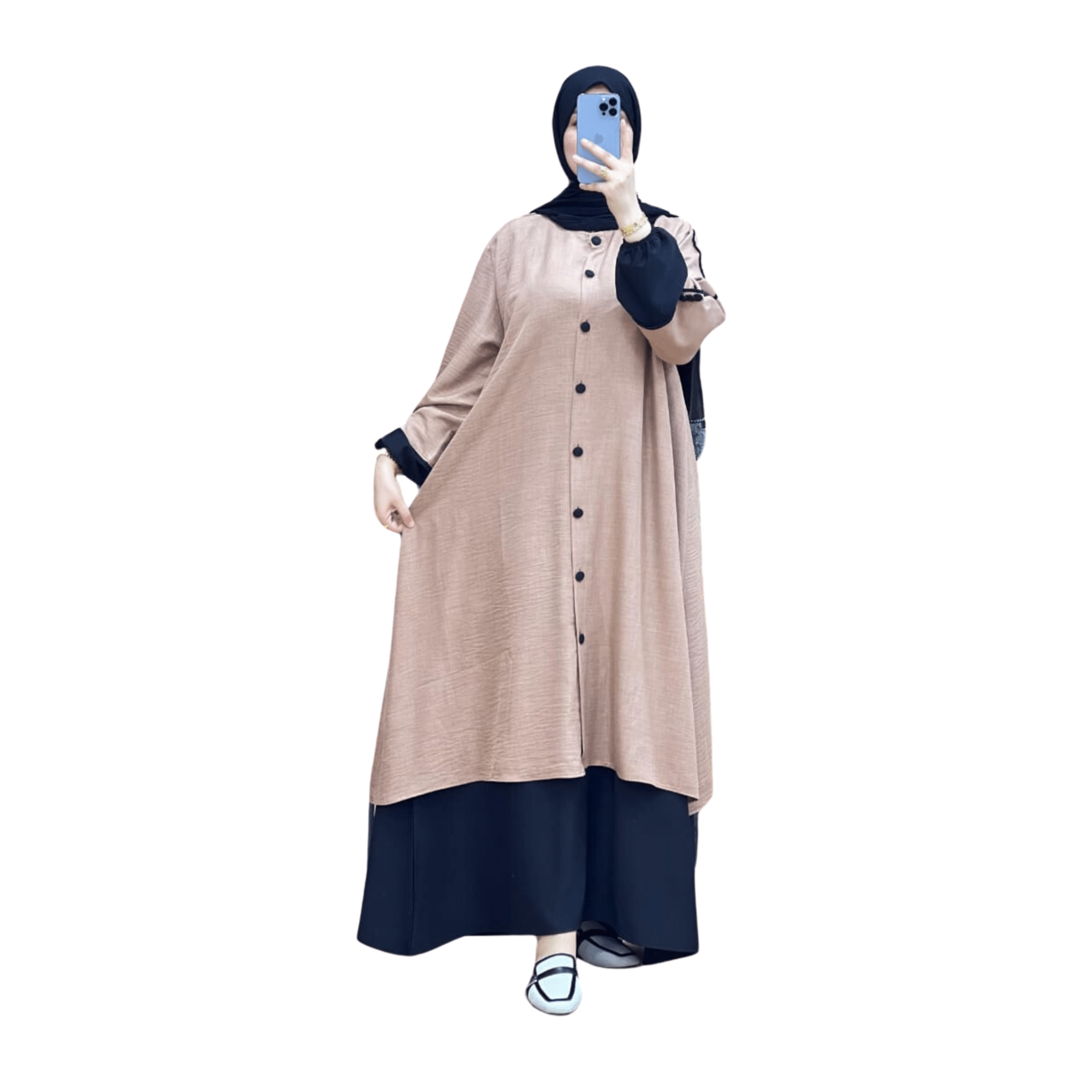 Image de Bashariya Bicolore - Abaya ouverte sur le devant avec poignets POITRINE 44'' - LONGUEUR 56 - Unbranded