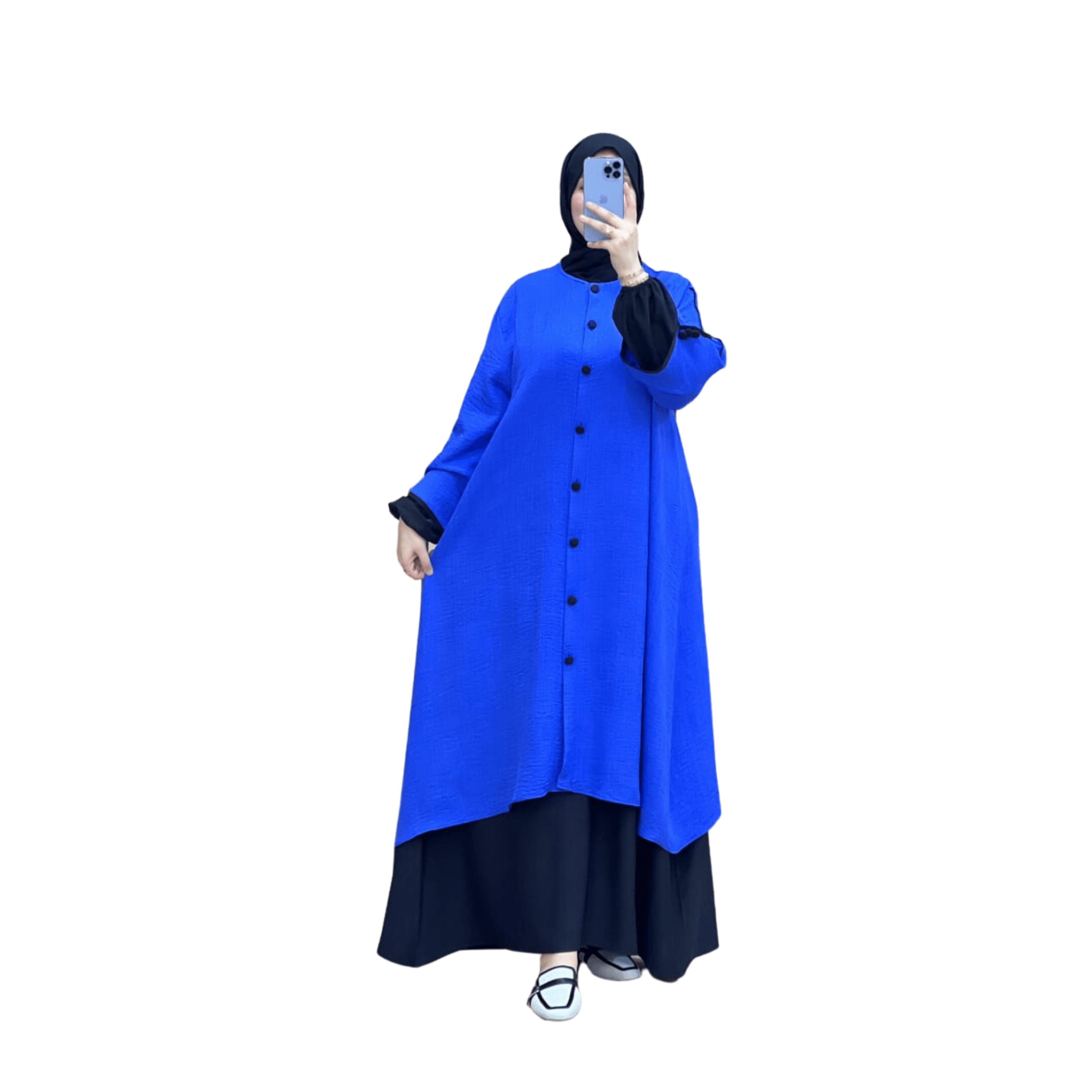 Image de Bashariya Bicolore - Abaya ouverte sur le devant avec poignets POITRINE 44'' - LONGUEUR 56 - Unbranded