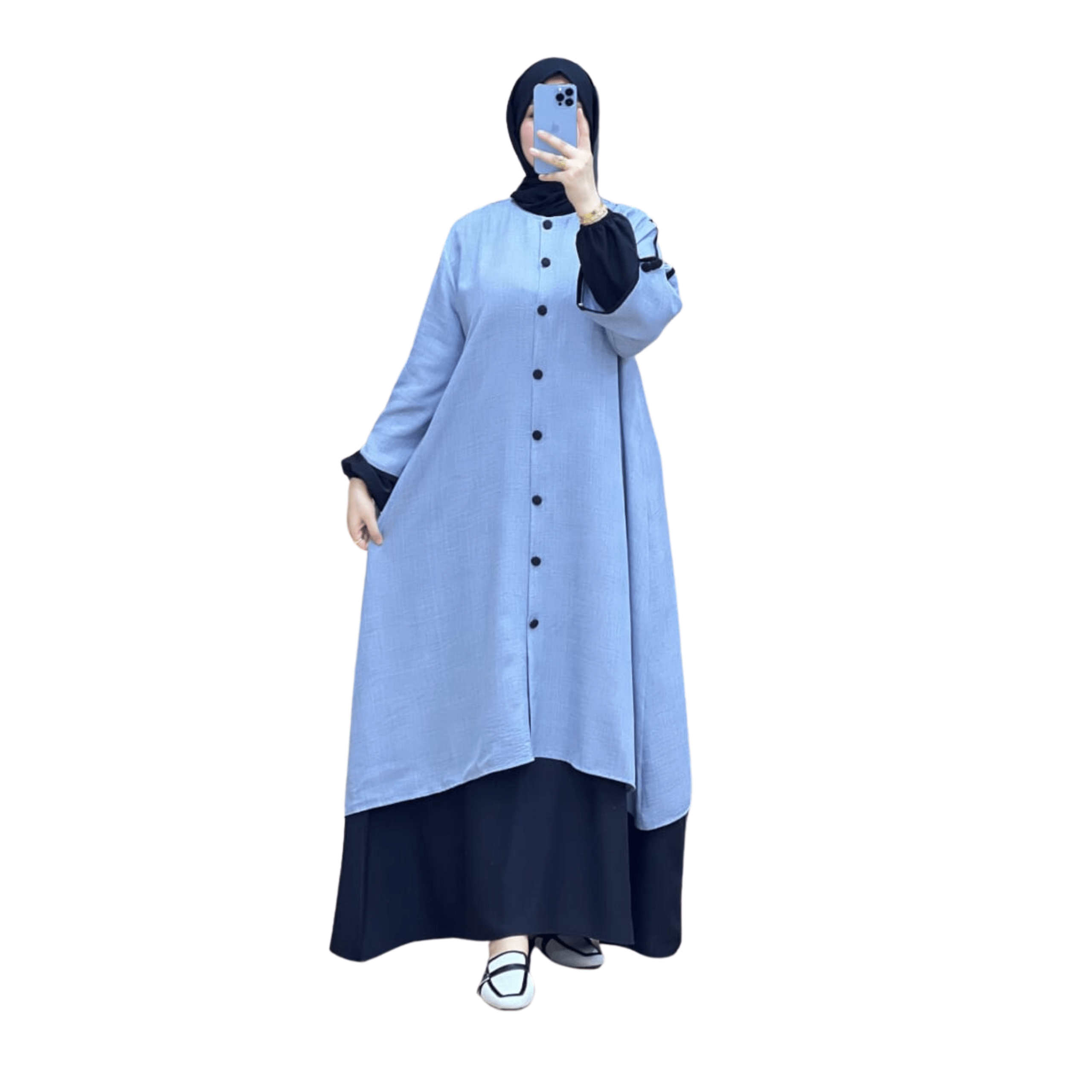 Image de Bashariya Bicolore - Abaya ouverte sur le devant avec poignets POITRINE 44'' - LONGUEUR 56 - Unbranded