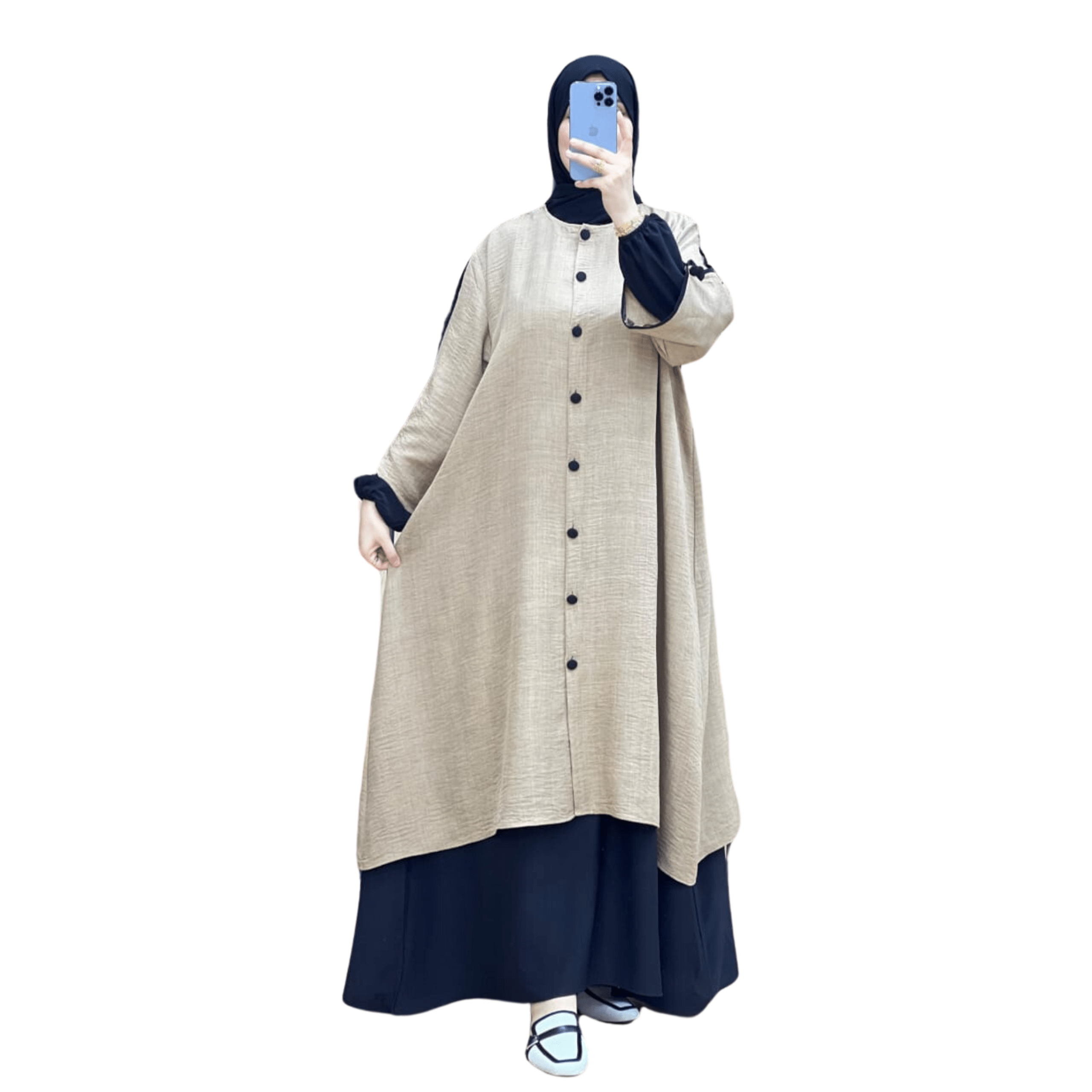 Image de Bashariya Bicolore - Abaya ouverte sur le devant avec poignets POITRINE 44'' - LONGUEUR 56 - Unbranded
