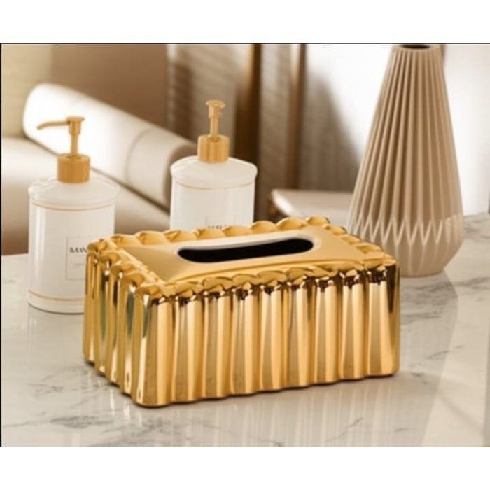 Image de Boîte à mouchoirs dorée au design rectangulaire dore – Pour voiture, maison et bureau - Unbranded