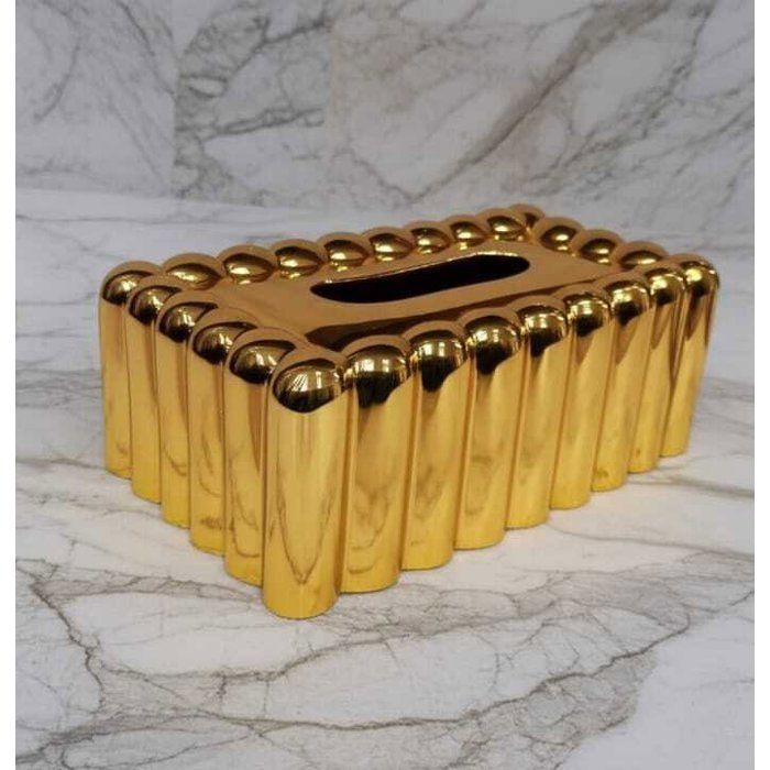 Image de Boîte à mouchoirs dorée au design rectangulaire dore – Pour voiture, maison et bureau - Unbranded