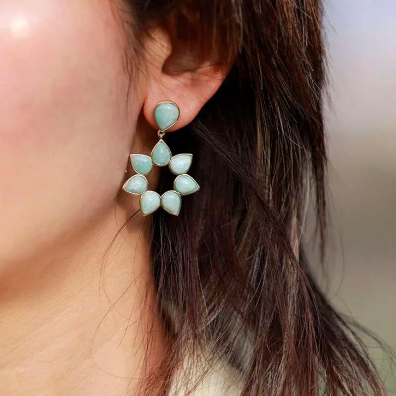 Image de Boucle d'oreille Fleur en Amazonite - Unbranded