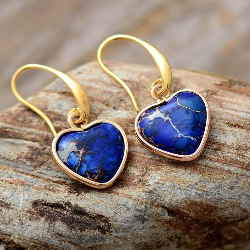 Image de Boucles d'oreilles en Forme de cœur en Lapis Lazuli - Unbranded
