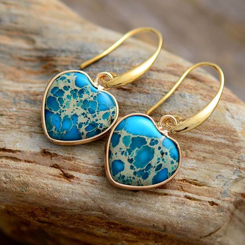 Image de Boucles d'oreilles en Forme de cœur en Turquoise - Unbranded