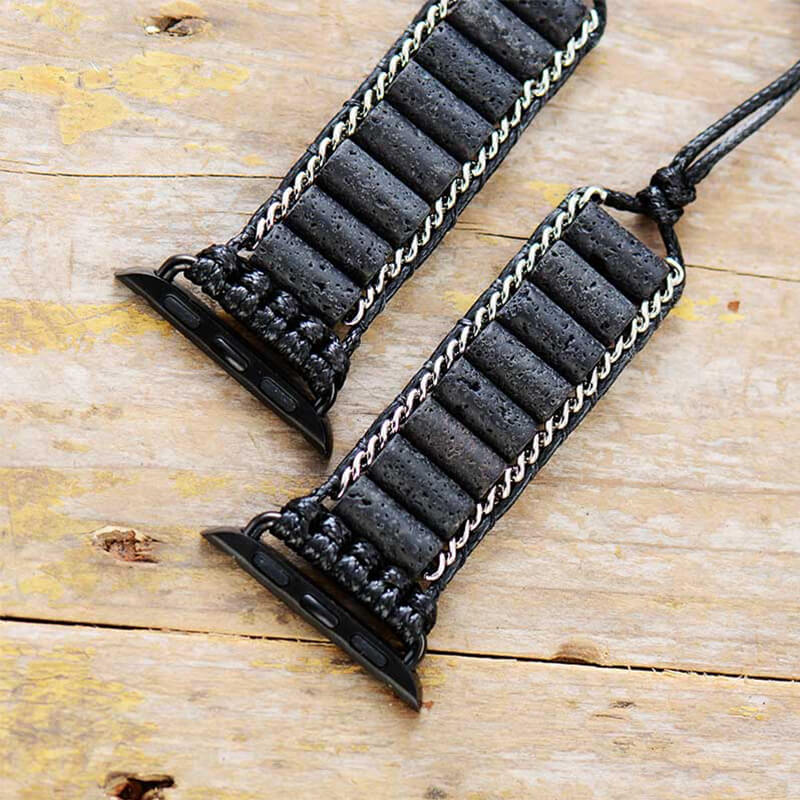 Image de Bracelet Apple Watch Noir en Pierre de Lave (41-45mm) - Unbranded
