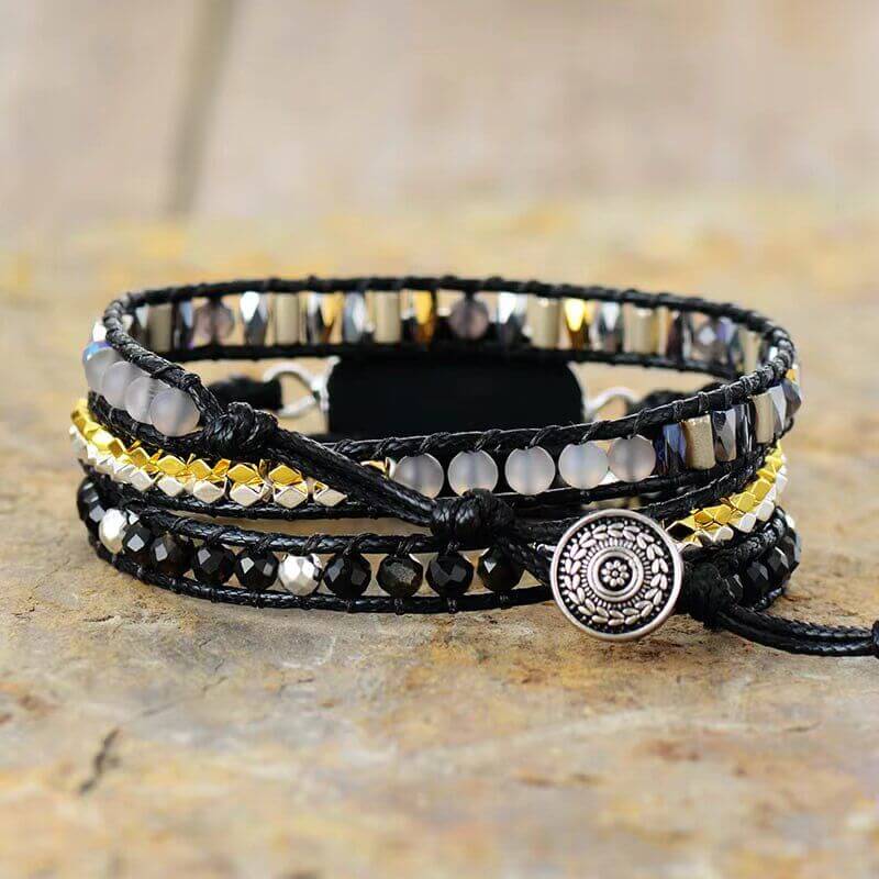Image de Bracelet Cuir Enroulé 3 Brins en Agate - Unbranded