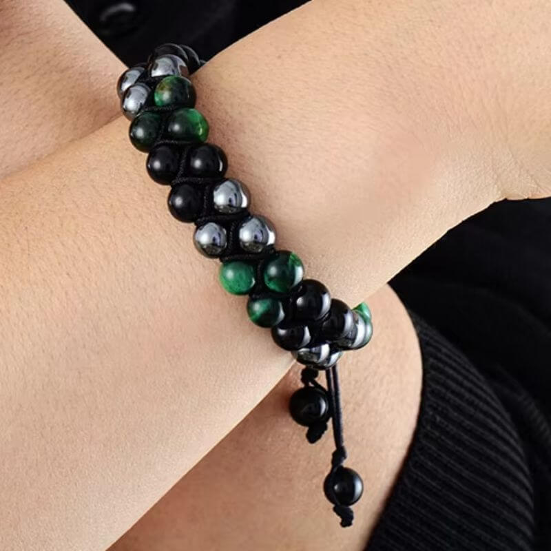 Image de Bracelet Tressé 3 Pierres (Hématite, Agate, Œil de Tigre) - Unbranded