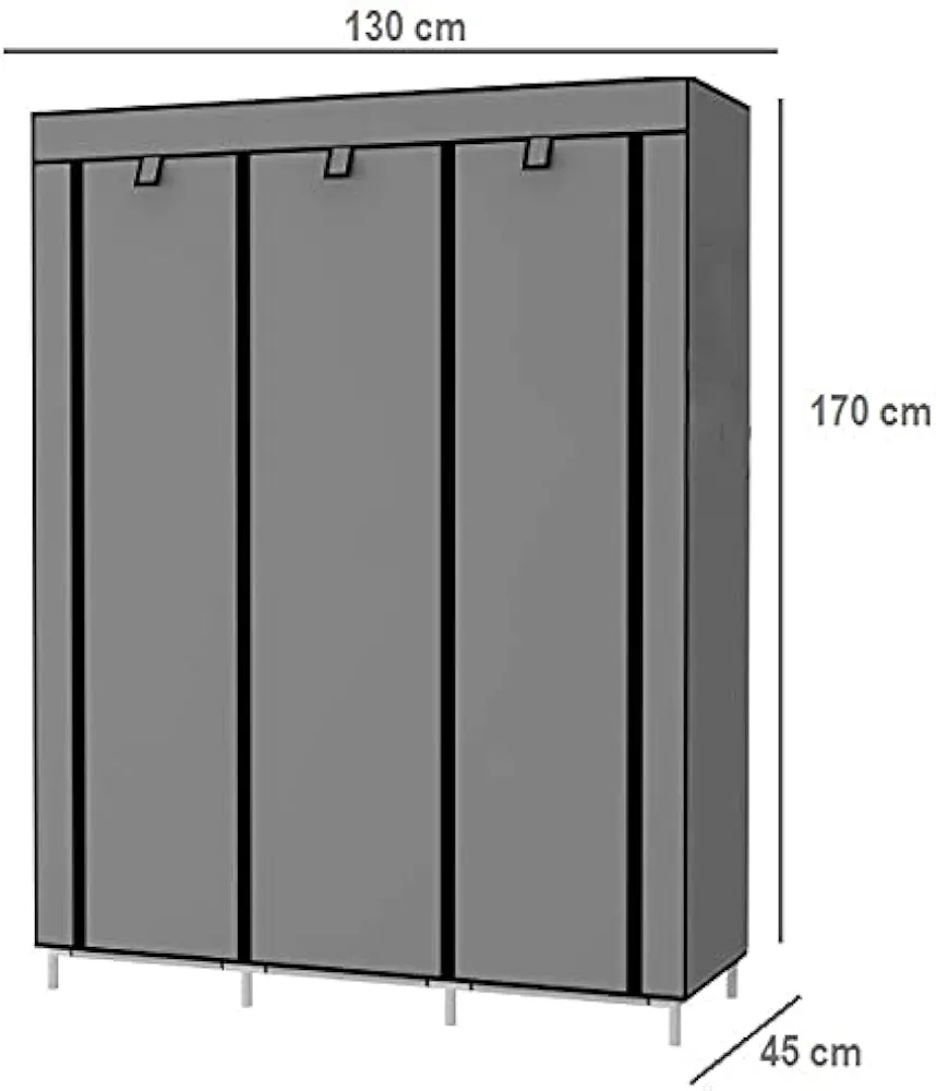 BucketList Armoire de rangement pliable à 6 + 2 couches pour vêtements, 88130 (XL, gris) - Tissu, 45 x 130 x 170,00 cm
