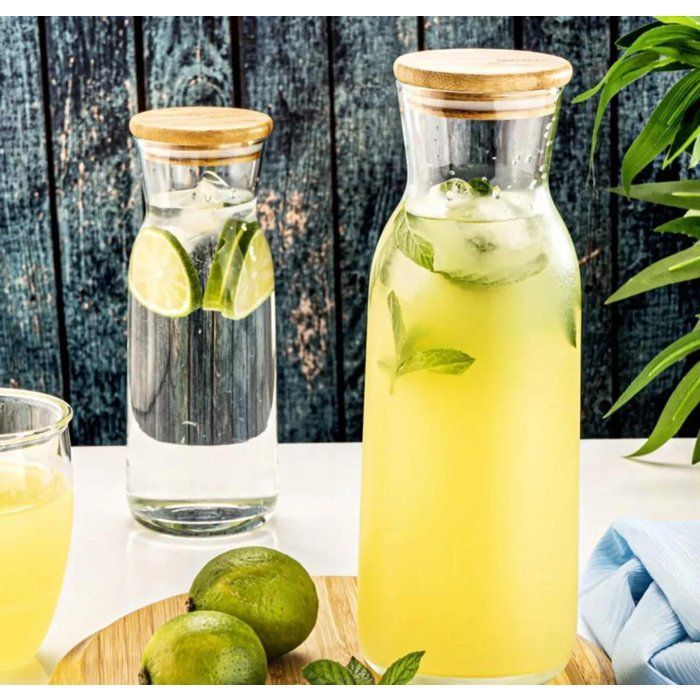 Image de Carafe d'eau + bouchon en LIEGE , Pot de stockage en verre, bouteille de jus 1L - Unbranded