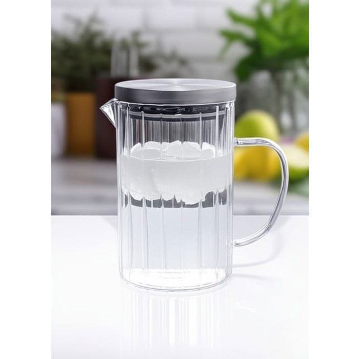 Image de Carafe ou pichet à eau ou jus en verre cannelé avec un couvercle en acier inoxydable,pour eau ou jus.1L - Unbranded