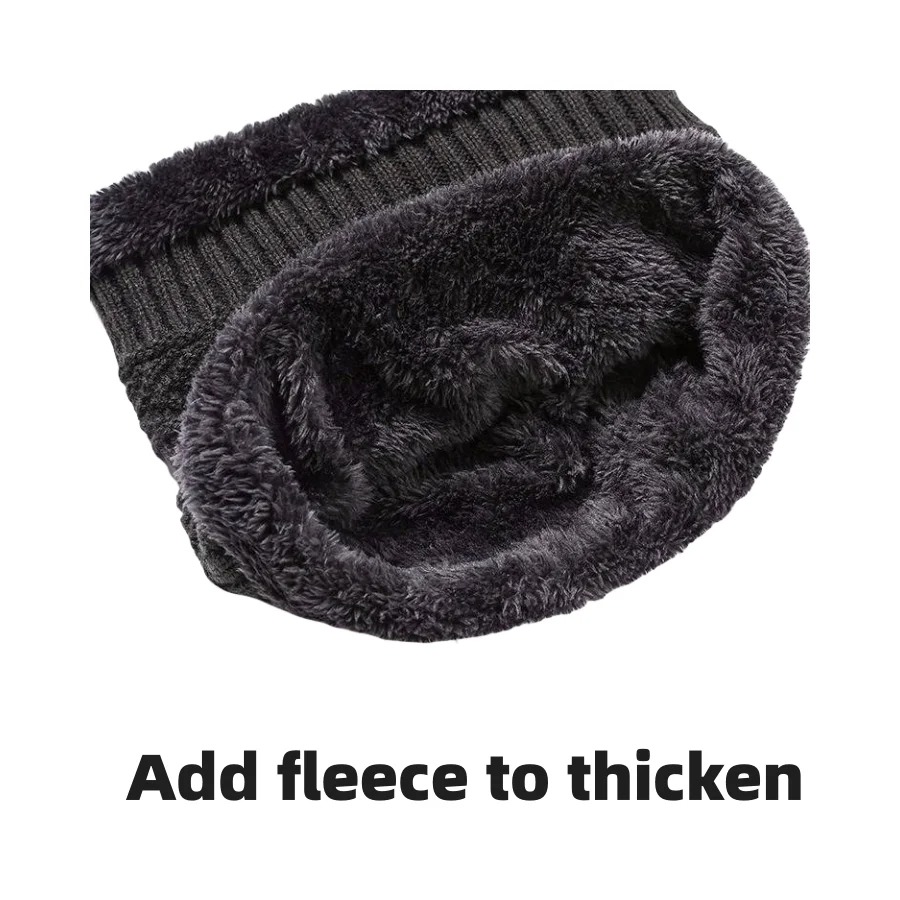 Image de Chapeau et cache-cou d'hiver doublé polaire, pour Ski ou Plein air, Ensemble Tricoté Chaud , Noir - Unbranded
