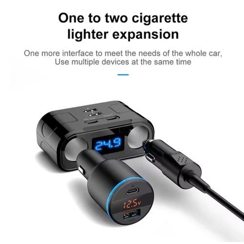 Image de Chargeur de voiture 60W, adaptateur d'alimentation, 2 prises, 2 ports USB 2 Type C PD 22W, charge rapide - Unbranded