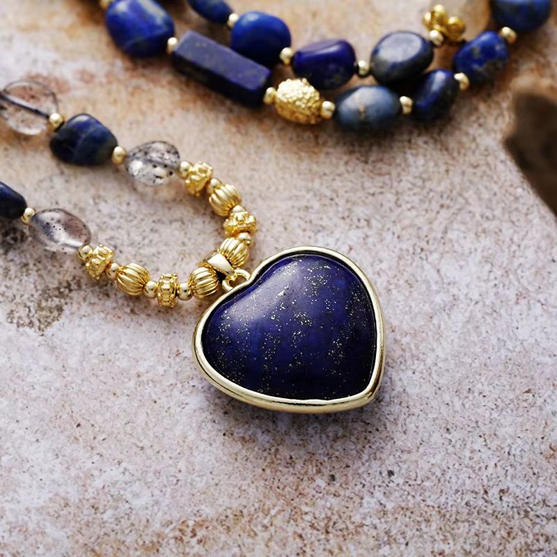 Collier et Pendentif Cœur en Lapis Lazuli