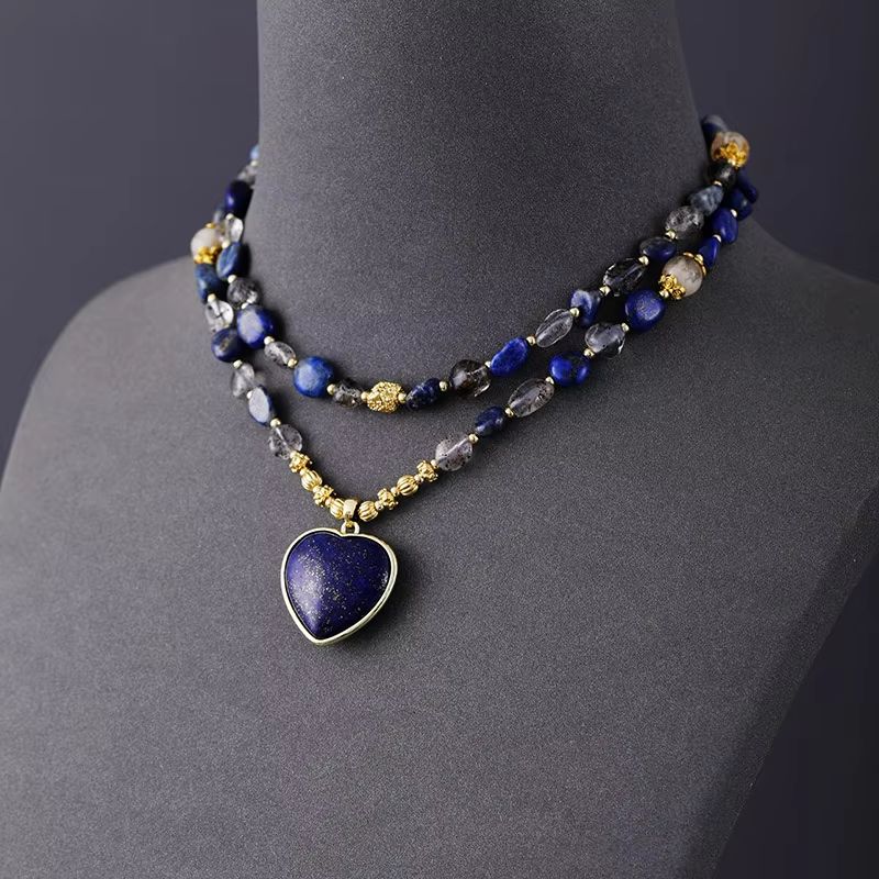 Image de Collier et Pendentif Cœur en Lapis Lazuli - Unbranded