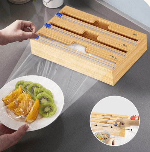 Image de Distributeur de papier d'aluminium avec coupe-film alimentaire,boîte de rangement de film alimentaire 3 en 1, - Unbranded