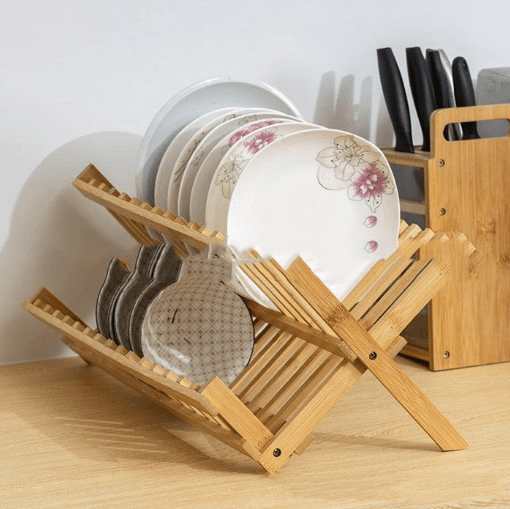 Image de Égouttoir à vaisselle - Bambou - Pliable - 39cm x 33cm x 25cm - Design contemporain - Accessoires de cuisine - Unbranded