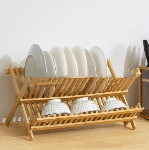 Image de Égouttoir à vaisselle - Bambou - Pliable - 39cm x 33cm x 25cm - Design contemporain - Accessoires de cuisine - Unbranded