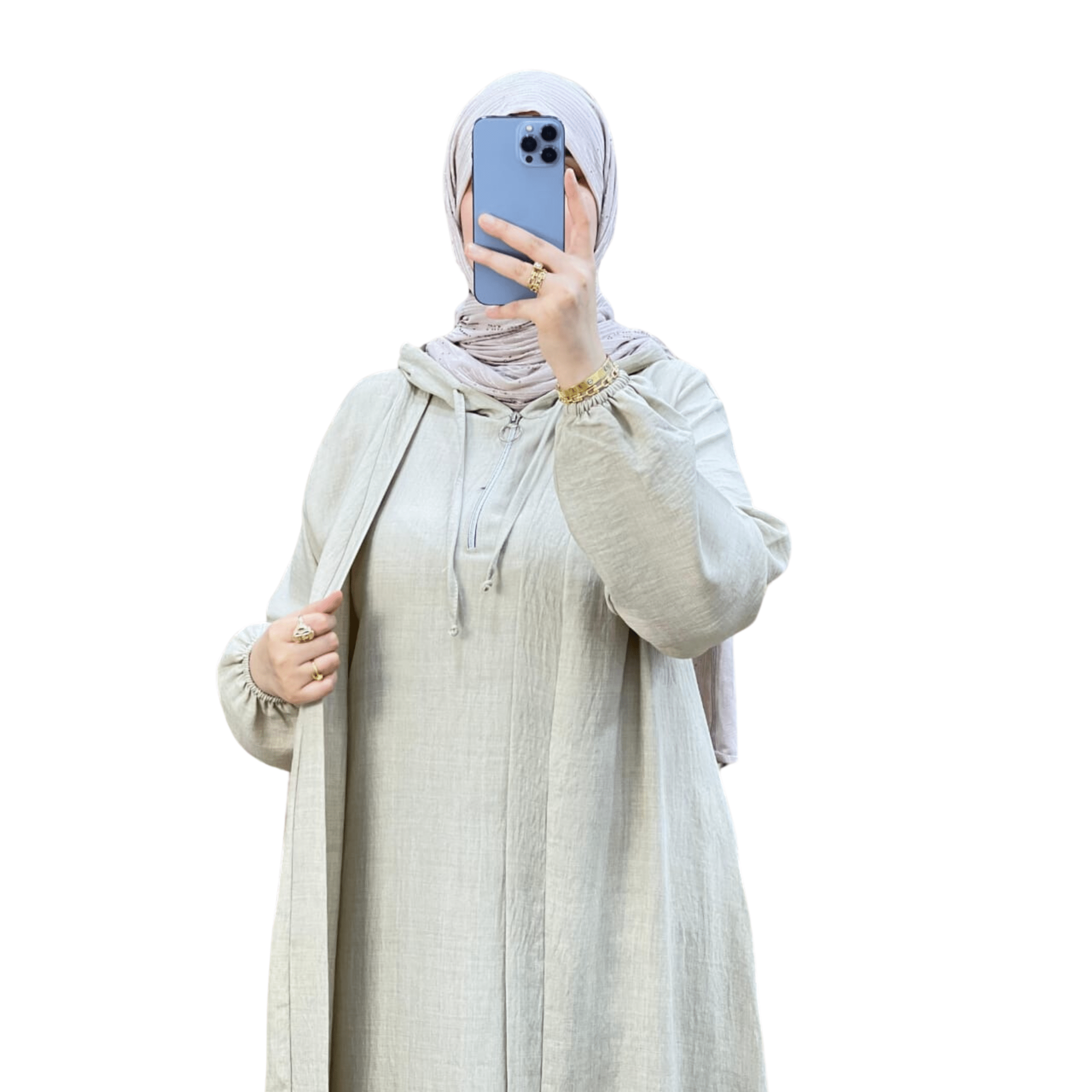 Image de Ensemble 2 pièces en lin Chemise à manches longues boutonnée et pantalon Robe Abaya "Tenues de Dubaï" - Unbranded
