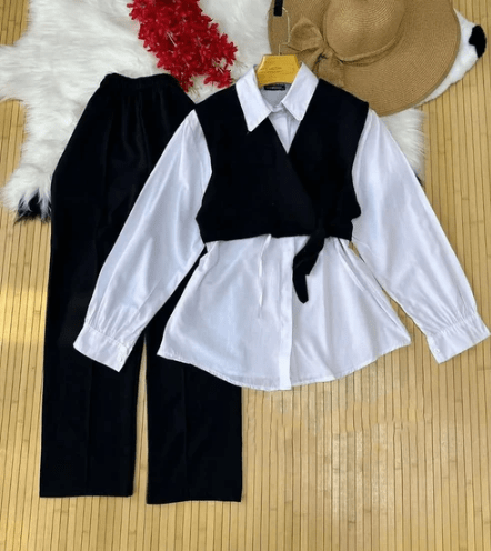 Image de Ensemble 3 pièces femme – Chemise + Gilet + Pantalon - Unbranded