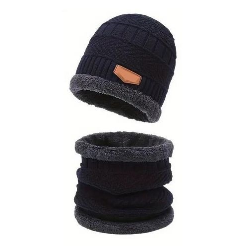 Image de Ensemble de bonnet d'hiver unisexe avec écharpe tricotée - Style casual, doublure intérieure épaisse - Unbranded