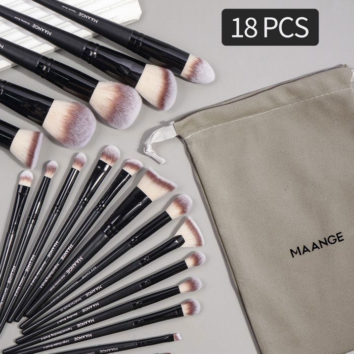 Image de Ensemble de pinceaux de maquillage - Maange - 18 pièces - Étui de voyage - Poils doux - Pour tous types de peau - Unbranded