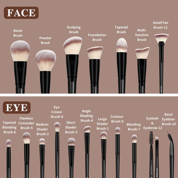 Image de Ensemble de pinceaux de maquillage - Maange - 18 pièces - Étui de voyage - Poils doux - Pour tous types de peau - Unbranded