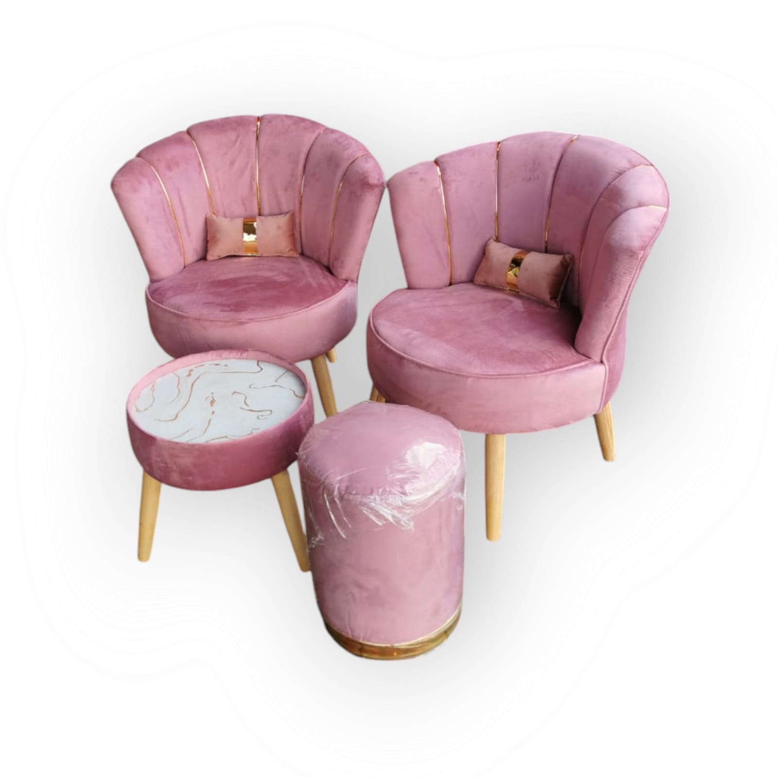 Ensemble de salon moderne et élégant en velours rose et gris