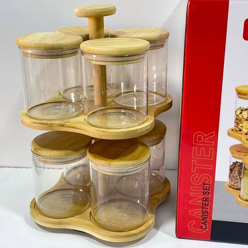 Image de Ensemble Exclusif de 8 Bocaux en Verre avec Support Rotatif en Bambou - Unbranded