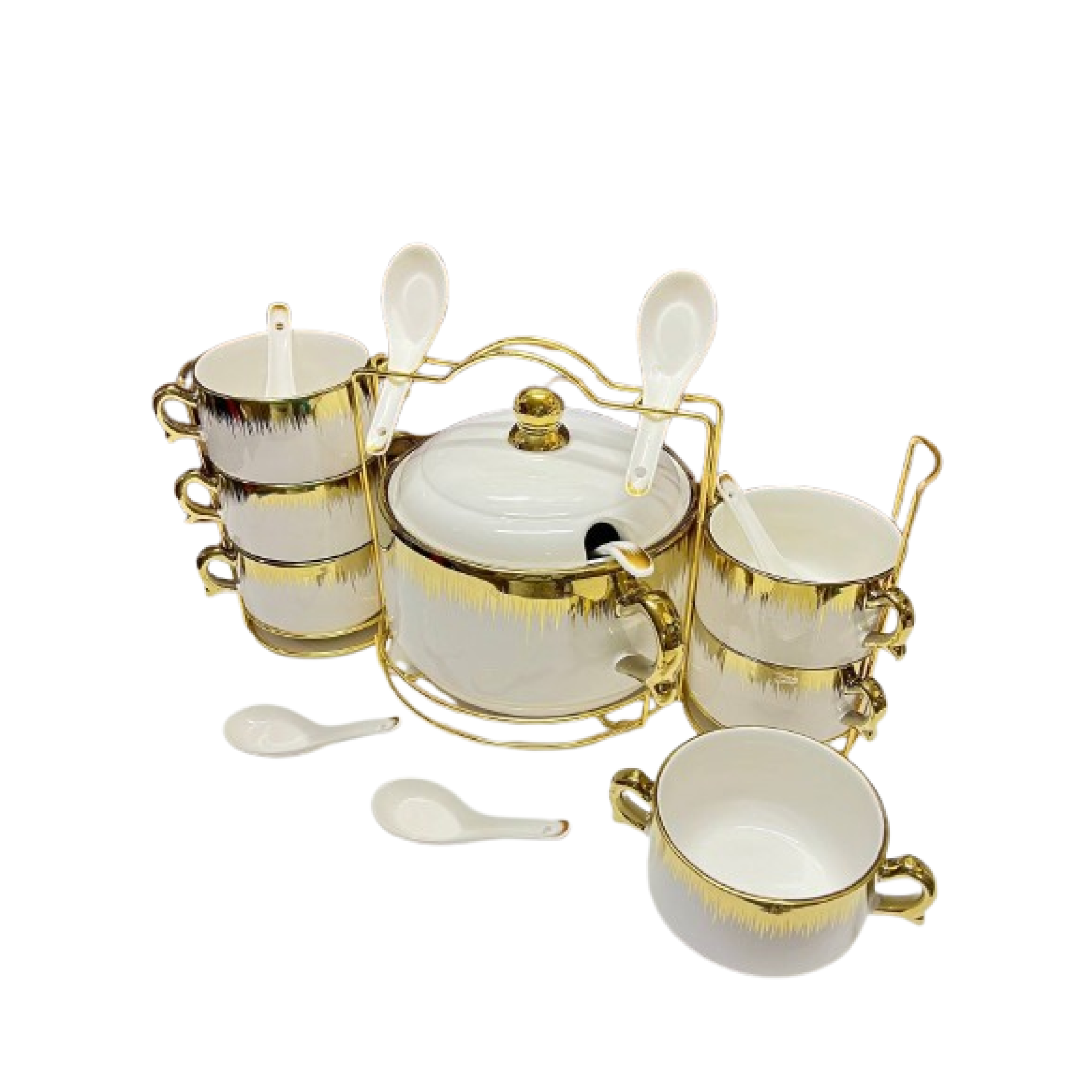 Image de Ensembles de service à soupe avec 6 tasses -métalliques dorés ou argentés - Unbranded