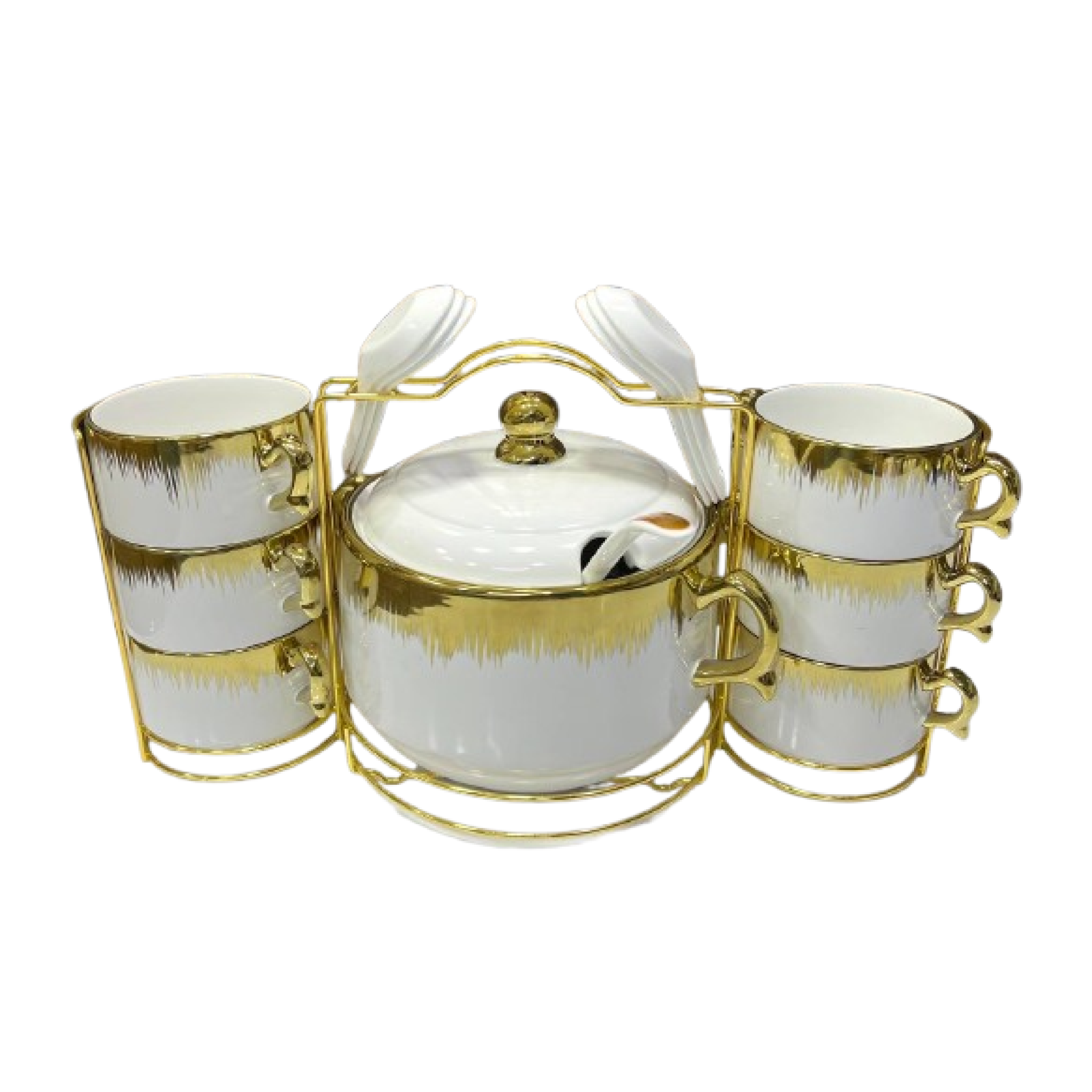 Image de Ensembles de service à soupe avec 6 tasses -métalliques dorés ou argentés - Unbranded