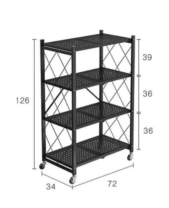 Image de Étagères de rangement à 4 niveaux pliables, capacité de charge de 50 kg, pour cuisine, garage, bureau, entrepôt, atelier, à la maison, étagère non amovible - Couleur noire - Unbranded