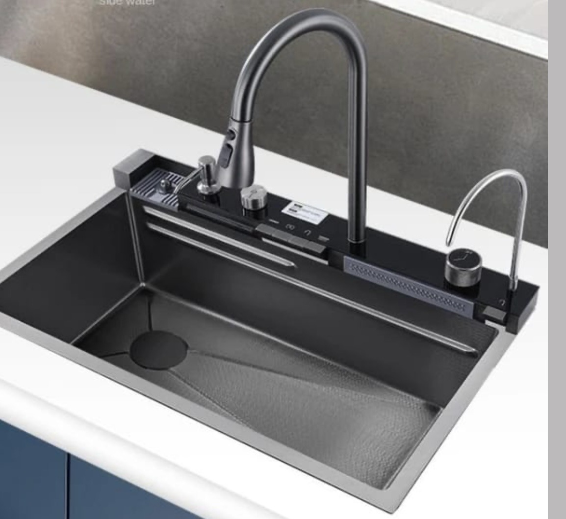 Image de Évier de cuisine moderne en acier inoxydable gris avec accessoires - Unbranded