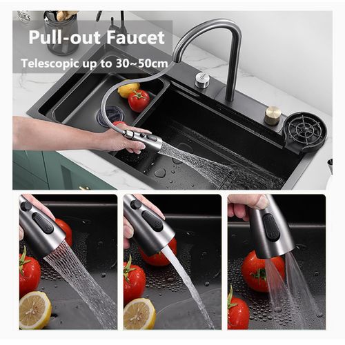 Image de Ferri Evier cuisine noir avec mitigeur (60/45 cm) en inox handmade - Unbranded