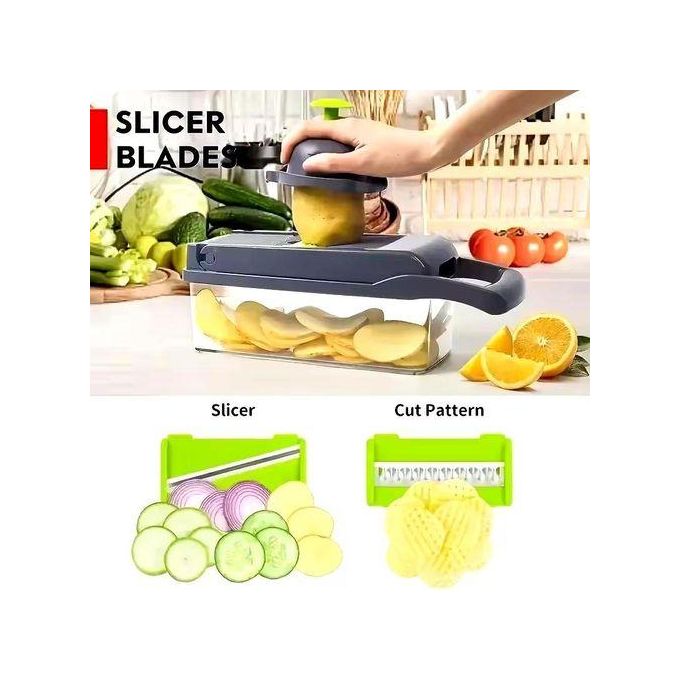 Image de Hachoir à légumes multifonctionnel, lames pour pommes de terre, tomates, concombres et carottes - Unbranded
