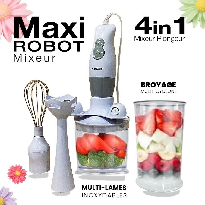 Image de Homy MAXI Robot Mixeur Plongeant 4 en 1 INOX - 2 Vitesses, 700ml + 500ml - Unbranded