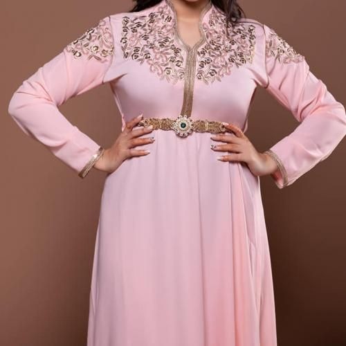 Image de Jabador Maroc Caftan wahiba Crêpe -Rose / Taille M - Unbranded