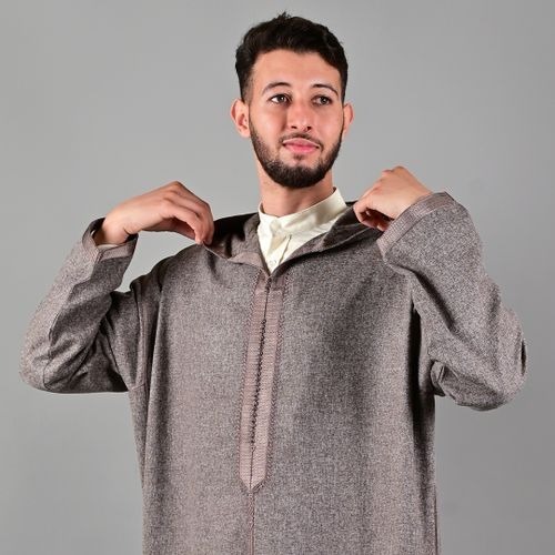 Image de Jabador Maroc Djellaba Flanelle Homme haute couture - Marron XXL - Unbranded