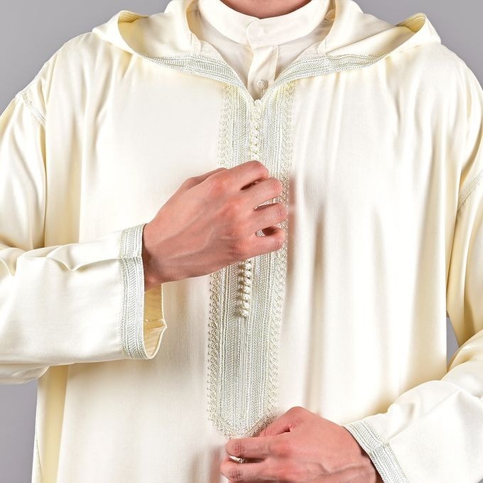 Jabador Maroc Djellaba Mlifa EXTRA Homme haute couture - Blanc cassé