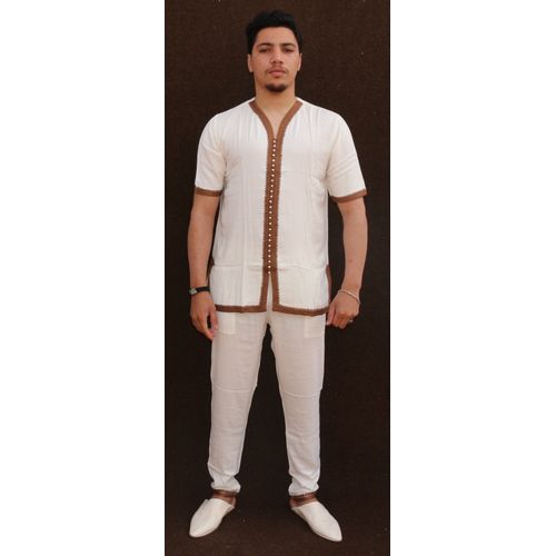 Image de Jabador Maroc Ensemble HAYTAM 100/100 coton haute couture- Blanc cassé - Unbranded