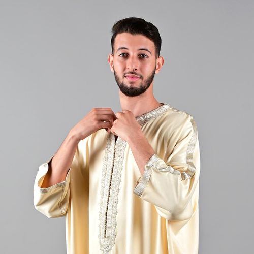 Jabador Maroc Gandoura MLIFA a la main haute couture - crémé