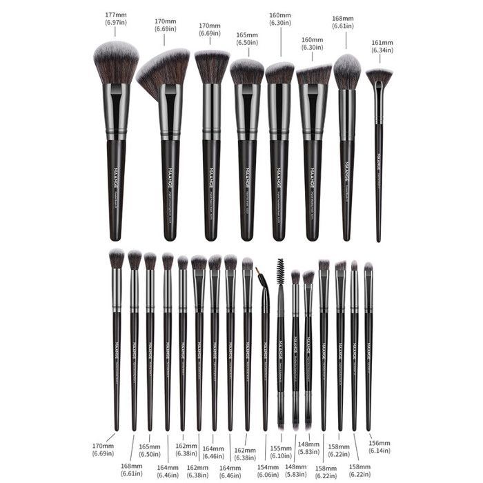 Image de Kit de pinceaux de maquillage - 25pcs - Vegan - Doux - Design classique - Noir - Unbranded