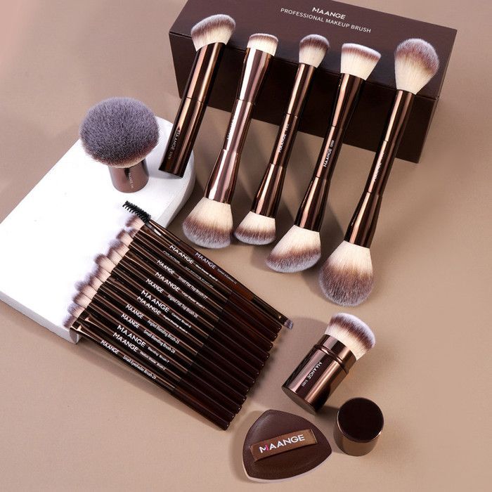 Image de Kit de pinceaux de maquillage - MAANGE - 20 pièces - Synthétique - Marron - Aluminium - Unbranded