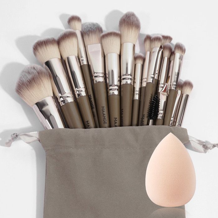 Image de Kit de pinceaux de maquillage - Maange - 18 pièces - Fibres synthétiques - Design élégant - Idéal pour débutants - Unbranded