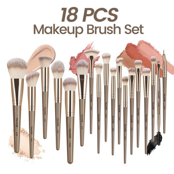 Image de Kit de pinceaux de maquillage - Maange - 18 pièces - Fibres synthétiques - Design élégant - Idéal pour débutants - Unbranded