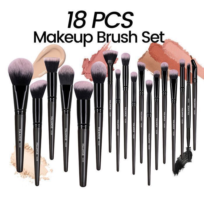 Image de Kit de pinceaux de maquillage - MAANGE - MAG51239 - 18 pièces - Poils en nylon - Couleur noire/brown/pink - Unbranded