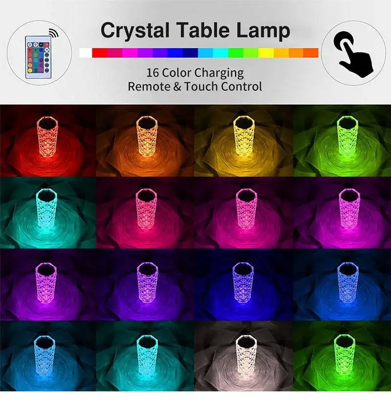 Image de Lampe de Table LED 3D Rose Cristalline - 16 Couleurs Ajustables - Unbranded